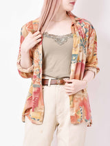 花柄 レーヨンシャツ イエロー×レッド系