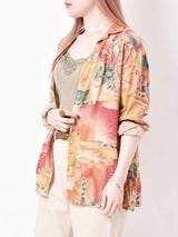 花柄 レーヨンシャツ イエロー×レッド系