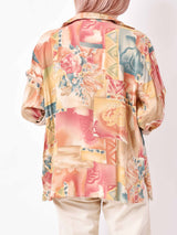 花柄 レーヨンシャツ イエロー×レッド系