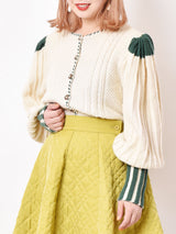 チロルカーディガン アイボリー×グリーン