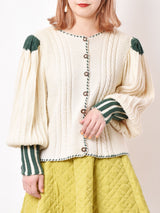 チロルカーディガン アイボリー×グリーン