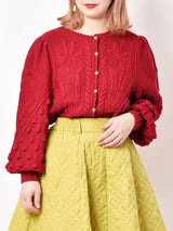 デザインニット ウールカーディガン ワインレッド