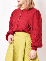 デザインニット ウールカーディガン ワインレッド