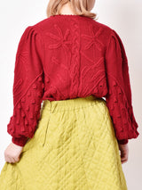 デザインニット ウールカーディガン ワインレッド