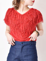 フリンジ ショートトップス レッド