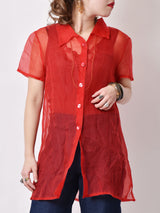 シースルー半袖シャツ レッド