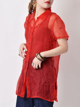 シースルー半袖シャツ レッド