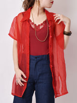 シースルー半袖シャツ レッド