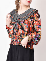 Susan Freis ラッフルカラー フラワーパターン 総柄ブラウス