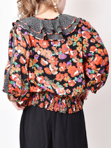 Susan Freis ラッフルカラー フラワーパターン 総柄ブラウス