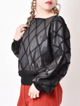 パッチワーク風デザイン レザートップス ブラック