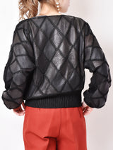 パッチワーク風デザイン レザートップス ブラック