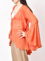 ベルスリーブ 刺繍シースルーチュニック