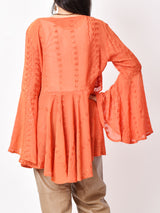 ベルスリーブ 刺繍シースルーチュニック