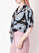 花柄 ウエストリボン 半袖シャツ