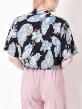 花柄 ウエストリボン 半袖シャツ