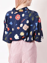 花柄 半袖シャツ ネイビー