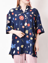花柄 半袖シャツ ネイビー
