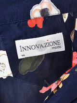 花柄 半袖シャツ ネイビー