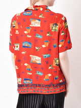 総柄 ビーズつき 半袖シャツ