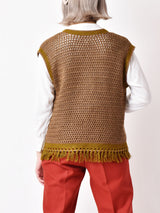 フリンジニットベスト ブラウン×オリーブ