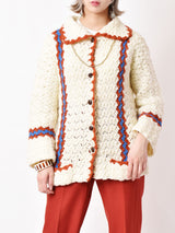 デザインロングカーディガン オレンジ×ブルー