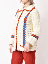 デザインロングカーディガン オレンジ×ブルー