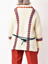 デザインロングカーディガン オレンジ×ブルー