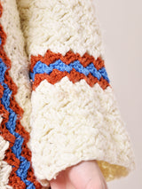 デザインロングカーディガン オレンジ×ブルー