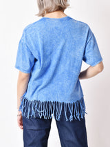 ユニークモチーフプリント フリンジTシャツ ブルー