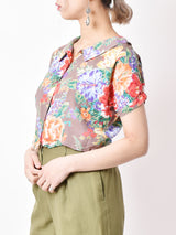 花柄 半袖ブラウス ブラウン系