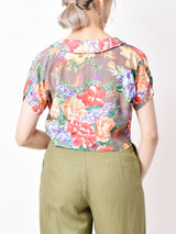 花柄 半袖ブラウス ブラウン系