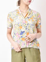 フラワーパターン総柄 シルクブラウス