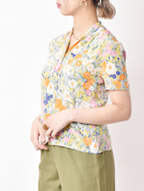 フラワーパターン総柄 シルクブラウス