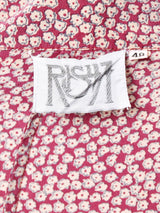 小花柄 半袖シルクシャツ ワインレッド