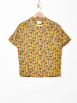 【3色展開】Elcaminoサンフラワー 総柄 オープンカラー半袖シャツ