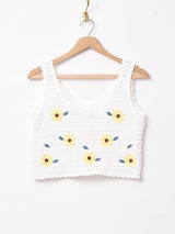 【2色展開】Meridianフラワー刺繍 クロップド クロシェトップス