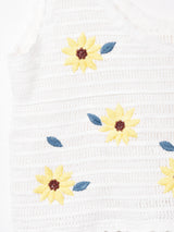 【2色展開】Meridianフラワー刺繍 クロップド クロシェトップス