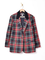タータンチェック ベロア切り替え テーラードジャケット