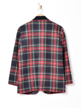 タータンチェック ベロア切り替え テーラードジャケット