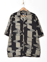 2トーン 総柄 半袖 オープンカラーシャツ