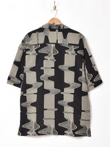 2トーン 総柄 半袖 オープンカラーシャツ