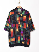 総柄 マルチカラー 半袖プルオーバーシャツ