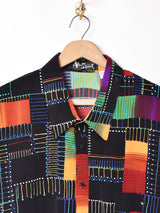 総柄 マルチカラー 半袖プルオーバーシャツ