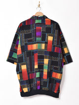 総柄 マルチカラー 半袖プルオーバーシャツ