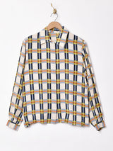 チェック 長袖 シルクシャツ