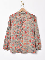 総柄 オープンカラー 長袖シャツ