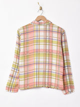 チェック 長袖 シルクシャツ