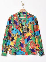 総柄 長袖ブラウス