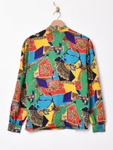 総柄 長袖ブラウス